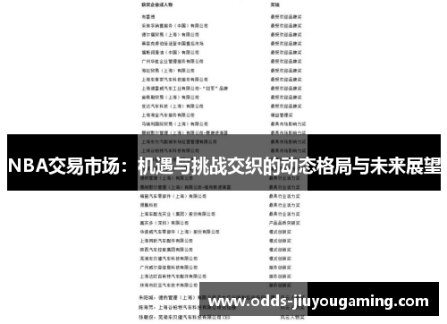 NBA交易市场：机遇与挑战交织的动态格局与未来展望